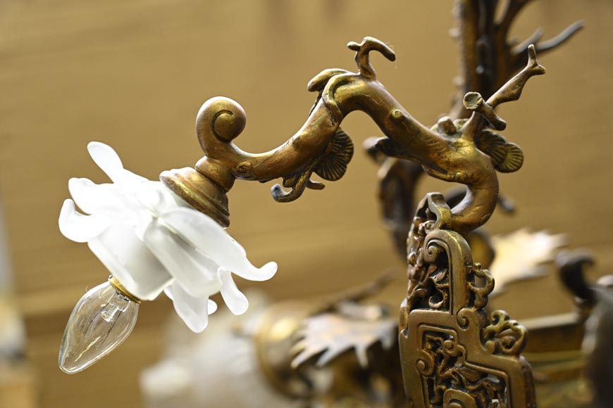 MAISON MOTTHEAU ET FILS, lustre japonisant en bronze doré MAISON MOTTHEAU ET FILS, lustre japonisant en bronze doré-7