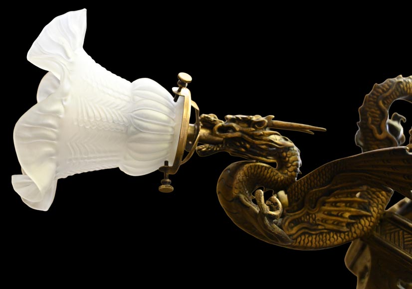 MAISON MOTTHEAU ET FILS, lustre japonisant en bronze doré MAISON MOTTHEAU ET FILS, lustre japonisant en bronze doré-9