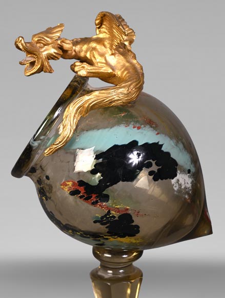 ESCALIER DE CRISTAL, François-Eugène ROUSSEAU & Ernest LÉVEILLÉ , vase japonisant en verre polychrome à monture au dragon en bronze doré ESCALIER DE CRISTAL, François-Eugène ROUSSEAU & Ernest LÉVEILLÉ , vase japonisant en verre polychrome à monture au dragon en bronze doré-6