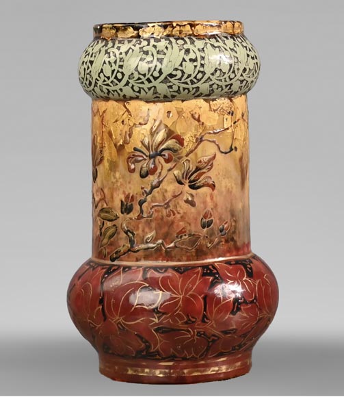 Fleurs et Paillons d’or,  vase en céramique d’Emile GALLÉ-0