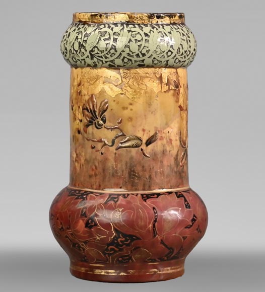 Fleurs et Paillons d’or,  vase en céramique d’Emile GALLÉ-2
