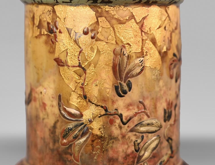 Fleurs et Paillons d’or,  vase en céramique d’Emile GALLÉ-4