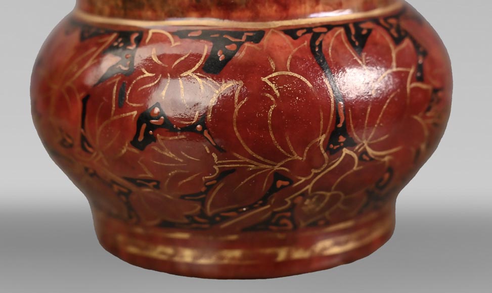 Fleurs et Paillons d’or,  vase en céramique d’Emile GALLÉ-7