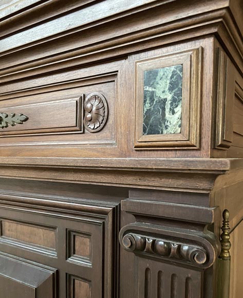 Cabinet d’apparat néo-Renaissance d’époque Napoléon III, noyer sculpté et inserts de marbre vert de me-9