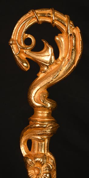 Serviteur de cheminée de style Napoléon III en bronze doré-2