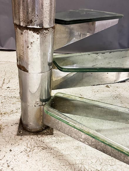 Escalier à colimaçon en verre et métal chromé-4