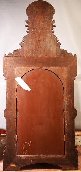 DECK Théodore, miroir monumental en chêne orné de médaillons en faïence verte-17