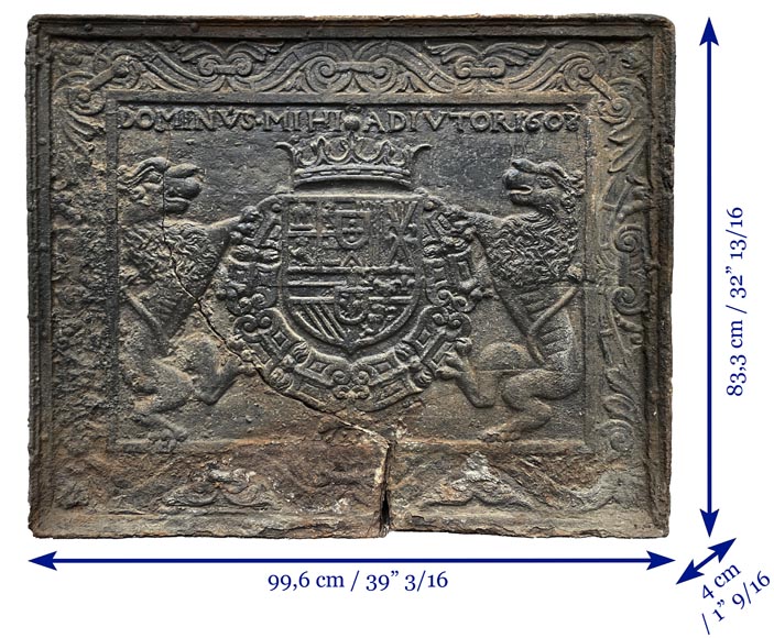 Plaque de cheminée aux armes de Phillipe II d'Espagne datée de 1608-7