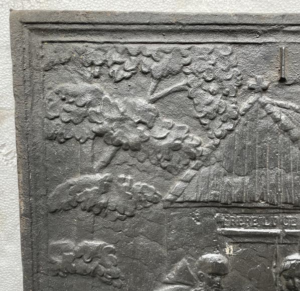 Plaque de cheminée datée de 1828 représentant une scène tirée du conte «L’Ermite  ou Frère Luce » de La Fontaine-4