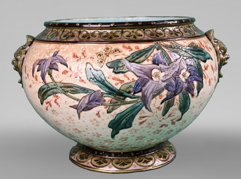 Le vase au Ara royal peint par Albert-Léon LEBARQUE et sa sellette d’origine.-2