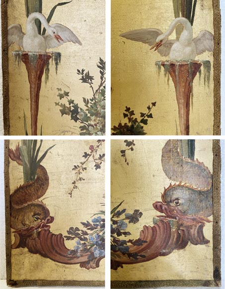 Paire de toiles décoratives sur le thème de la musique dans le goût du XVIIIe siècle-5