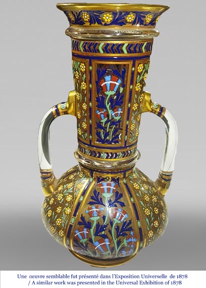  J & L LOBMEYR , vase de style oriental en verre émaillé au nom de Mohamed-1