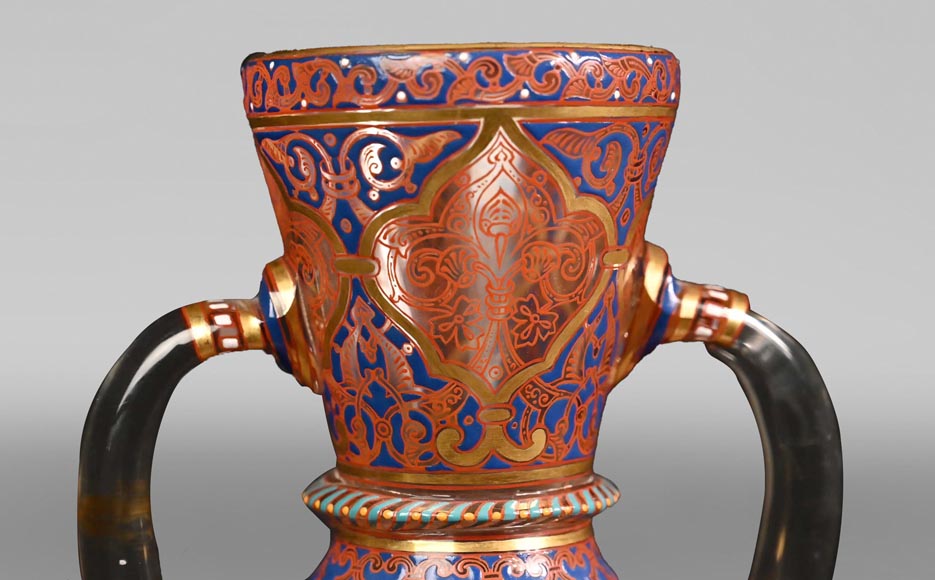  J & L LOBMEYR , vase de style oriental en verre émaillé au nom de Mohamed-4
