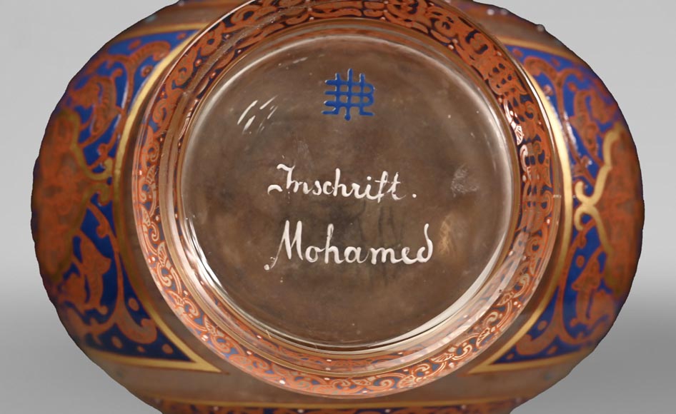  J & L LOBMEYR , vase de style oriental en verre émaillé au nom de Mohamed-8