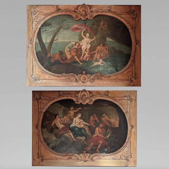 Paire de trumeaux de porte d'époque Louis XV figurants des scènes de la vie de Vénus-0