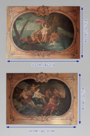 Paire de trumeaux de porte d'époque Louis XV figurants des scènes de la vie de Vénus-20