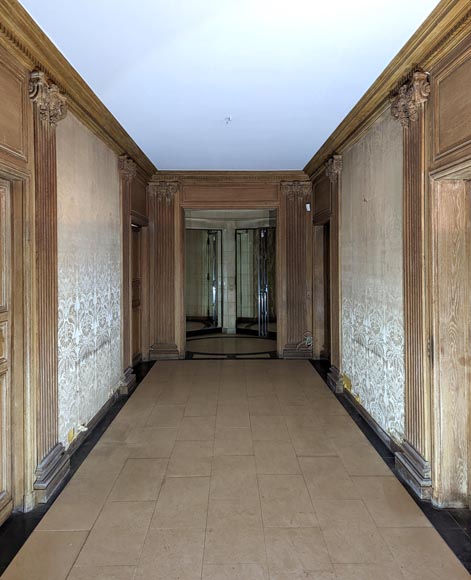 Boiserie, ensemble de pilastres ioniques modernes en chêne sculpté, XIXe siècle-1