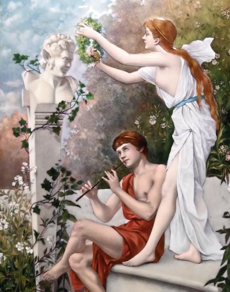 Daphnis et Chloé, un tableau de Jeanne LEMERLE-SOYER en émail-1