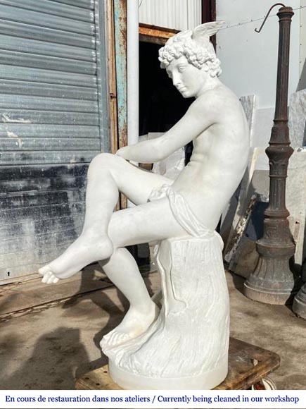 Attribué à Pierre Marius Montagne, Mercure en marbre sculpté-6