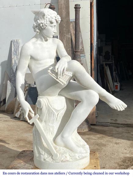 Pierre Marius MONTAGNE (attribué à), Mercure en marbre sculpté-8