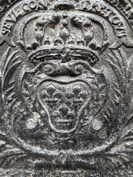 Plaque de cheminée aux armes de France et ornée de la devise « Seul contre tous »-3