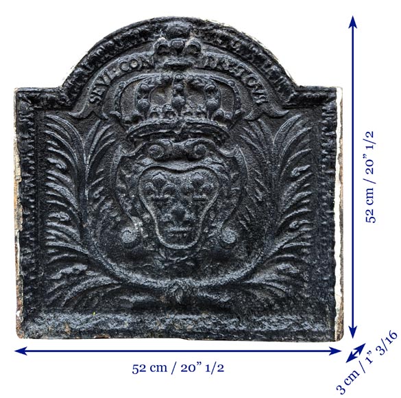 Plaque de cheminée aux armes de France et ornée de la devise « Seul contre tous »-6