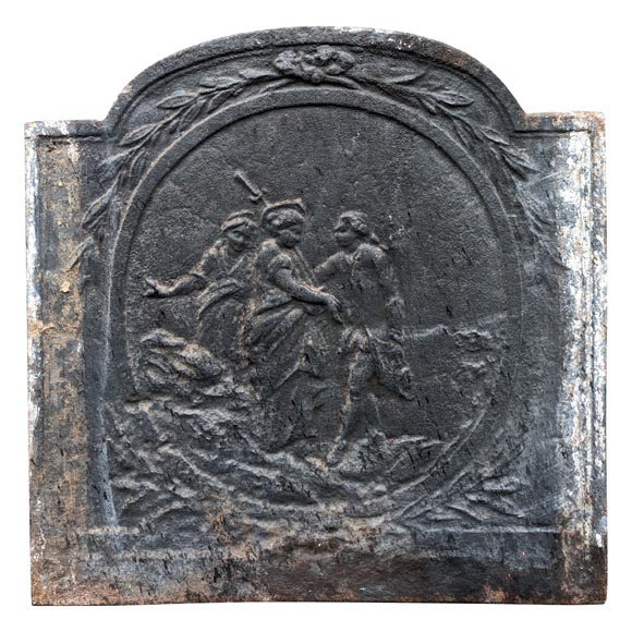 Plaque de cheminée du XIXe siècle représentant des personnages du XVIIIe siècle-0