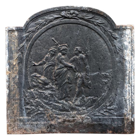 Plaque de cheminée du XVIIIe siècle représentant des personnages contemporains-0