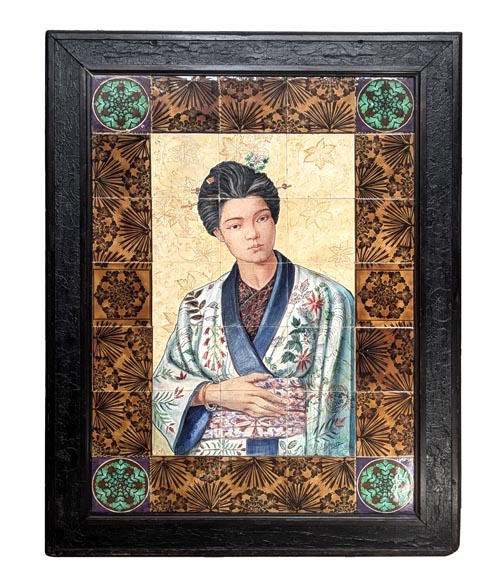 BOCH Frères (céramique), Th. FUMIETE (?), Portrait d’une dame japonaise en faïence, 1890-0