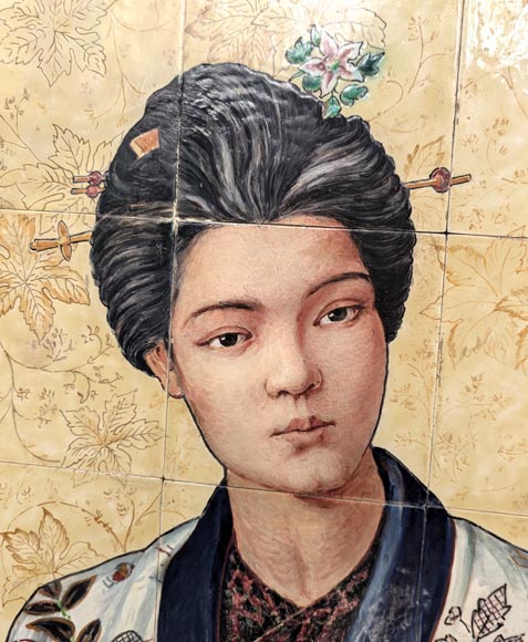 BOCH Frères (céramique), Th. FUMIETE (?), Portrait d’une dame japonaise en faïence, 1890-2