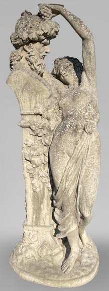 Statue de jardin en pierre composite représentant une femme rendant hommage à Baccus-0