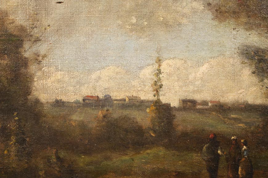 Paysage dans le style de Camille COROT avec son cadre de style rococo, XIXe siècle-4