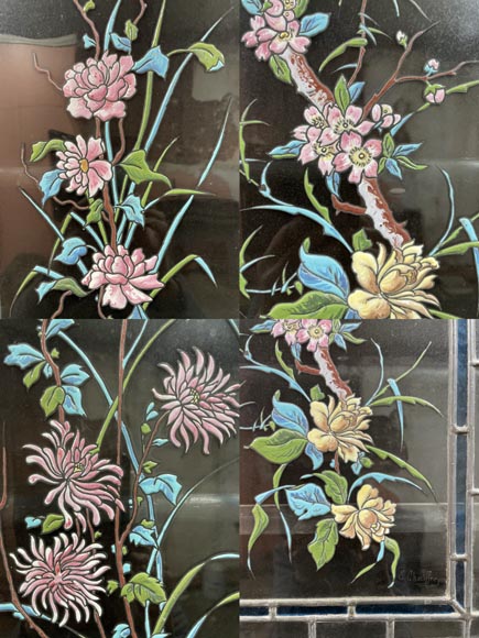 Edmond CHAUFFREY, Meuble indochinois à marqueterie de nacre, vitraux émaillés en relief Edmond CHAUFFREY, Meuble indochinois à marqueterie de nacre, vitraux émaillés en relief -8