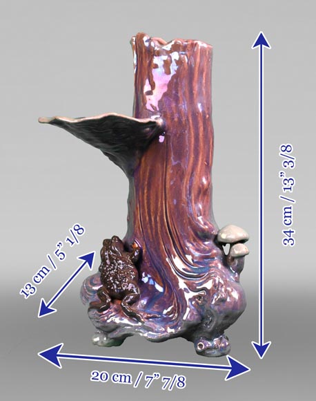 BOCH Frères, Vase Art Nouveau en faïence irisée au décor de crapaud et de champignons, fin du XIXe siècle-8