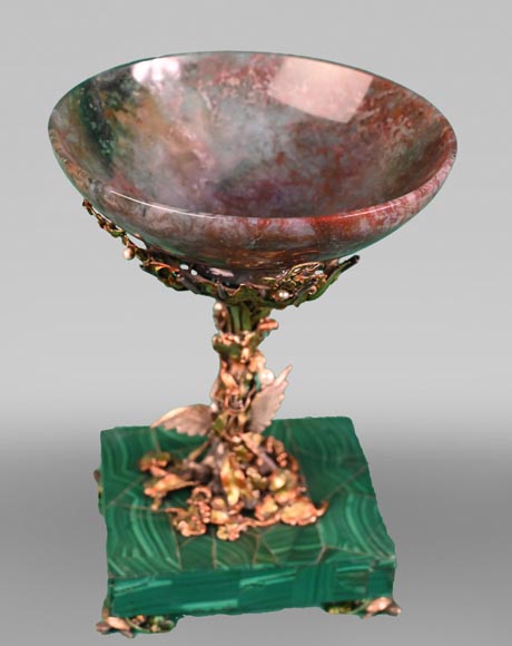 François-Désiré FROMENT-MEURICE, Coupe en argent, agate et malachite ornée d'un riche décor maritime, 1853-1