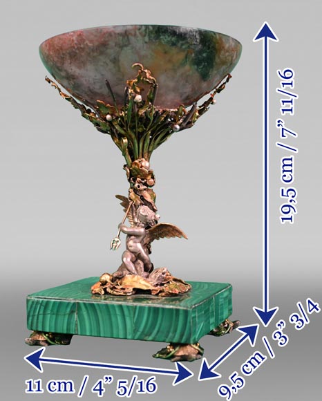 François-Désiré FROMENT-MEURICE, Coupe en argent, agate et malachite ornée d'un riche décor maritime, 1853-6