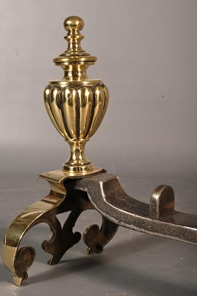 Paire de chenêt en bronze poli, XIXe siècle-3