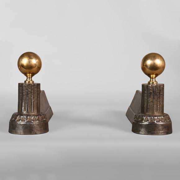 Paire de chenêts en bronze poli de style Napoléon III-0