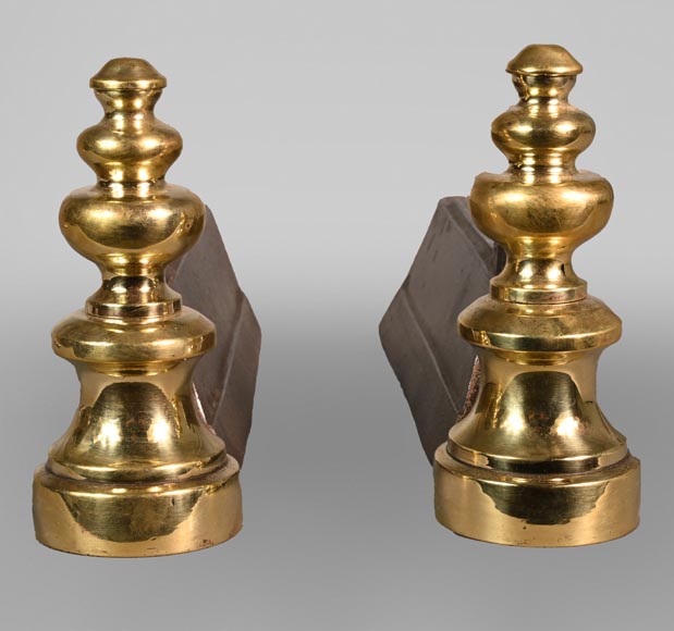 Paire de chenêts en fonte et bronze poli-0