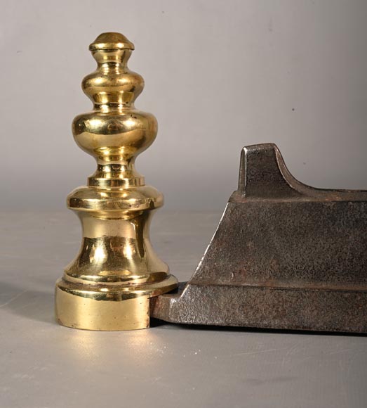 Paire de chenêts en fonte et bronze poli-2