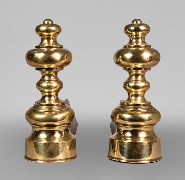 Paire de chenêts en bronze poli, XIXe siècle-0