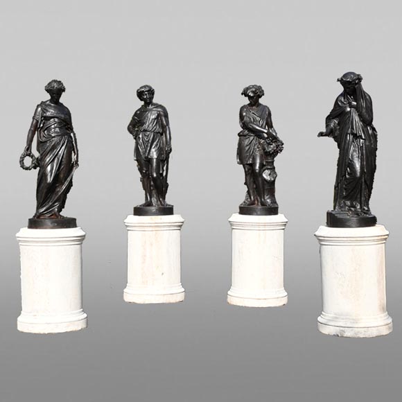 Mathurin MOREAU pour la FONDERIE DU VAL D’OSNE, “Les Quatre Saisons”, série de 4 statues en fonte représentant des allégories du printemps, de l'été, de l’automne et de l’hiver-0
