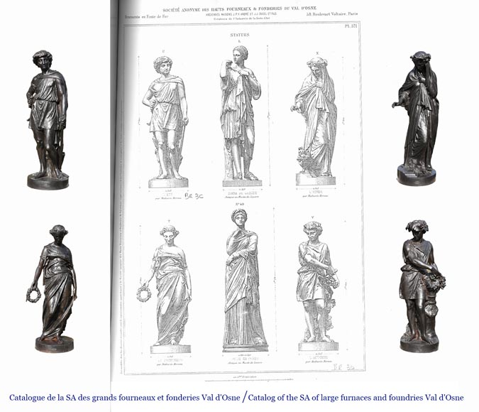 Mathurin MOREAU pour la FONDERIE DU VAL D’OSNE, “Les Quatre Saisons”, série de 4 statues en fonte représentant des allégories du printemps, de l'été, de l’automne et de l’hiver-1