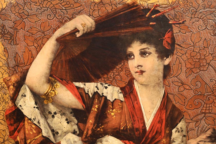 Conrad KIESEL (d’après), Portrait japonisant d’une femme vêtue d’un kimono, vers 1880-2