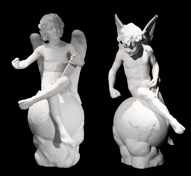 Denys PUECH, Deux anges assis sur des globes terrestres, 1897-0