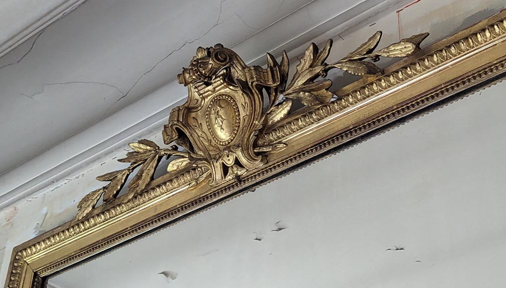 Trumeau doré de style Napoléon III orné d'un médaillon et de branches feuillues-2