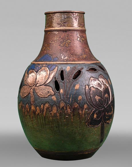 Ernest CHAPLET pour la manufacture HAVILAND, Vase au décor de plantes aquatiques, vers 1880-2