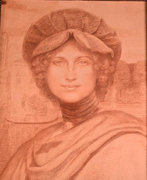 Armand POINT, Dessin préparatoire du tableau Jeune femme à la toque verte, 1905-1
