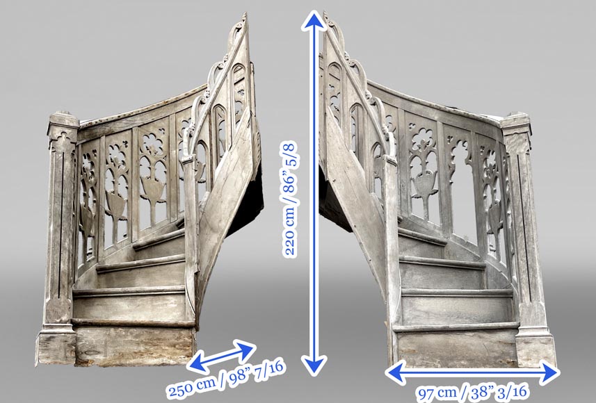 Paire d’escaliers de chaire d’église en chêne sculpté, de style néogothique Paire d’escaliers de chaire d’église en chêne sculpté, de style néogothique-6