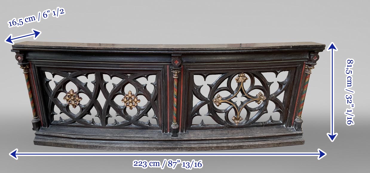 Élément de balustrade néo-gothique en bois doré et polychrome, XIXe siècle-9